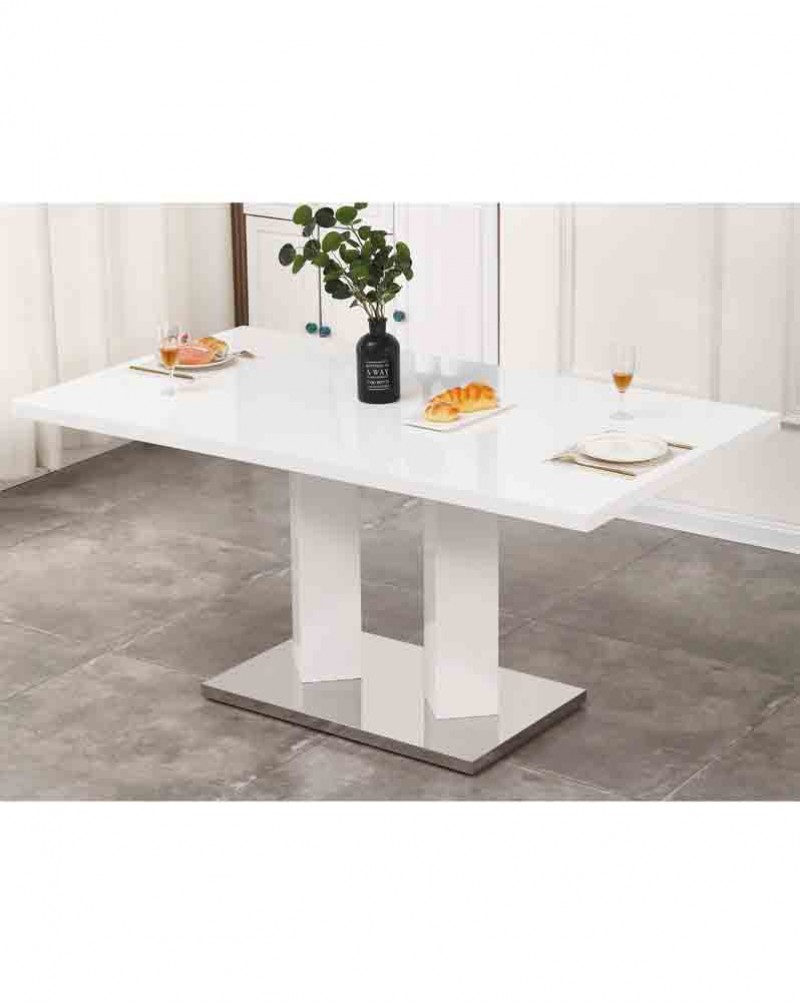 MERIDIAN White High Gloss Dining Table and 6 Isaac White Chairs Set