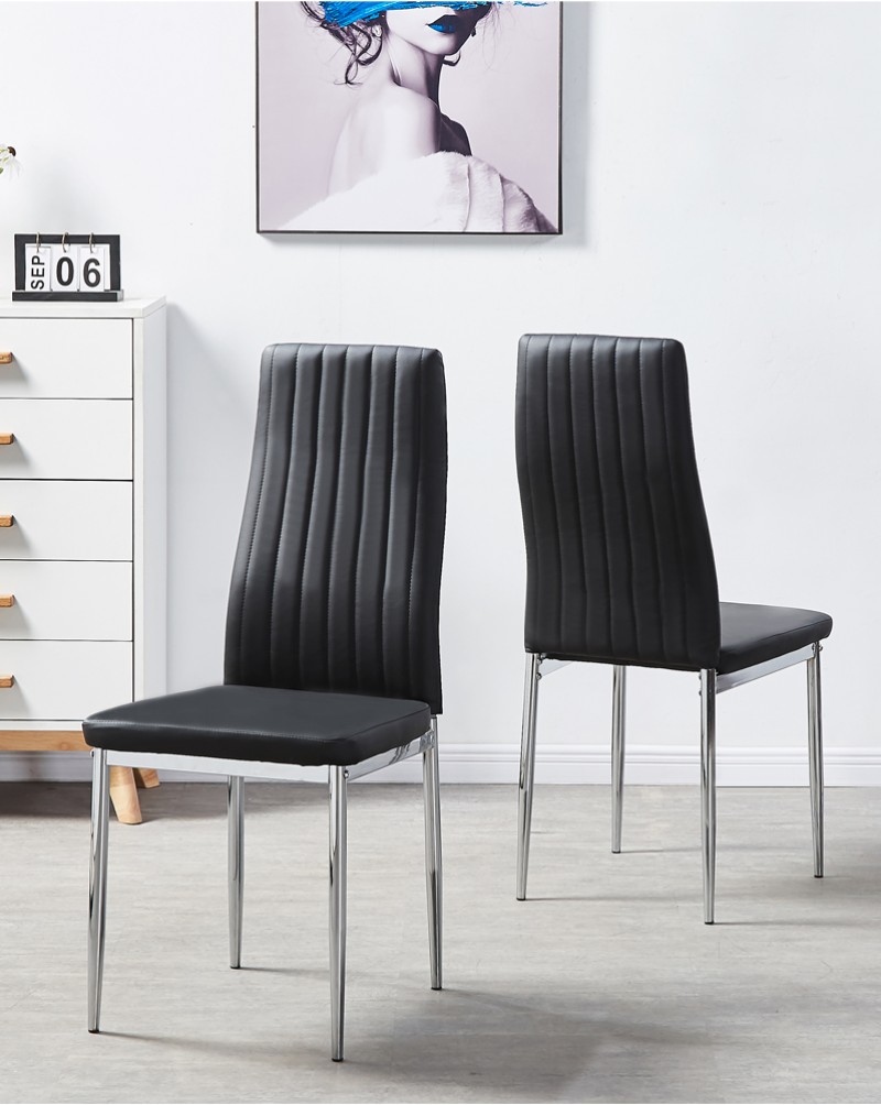 MERIDIAN Black Glass Black High Gloss 4-Seater Dining Table and 4 Monza Black Faux Leather Chairs Set