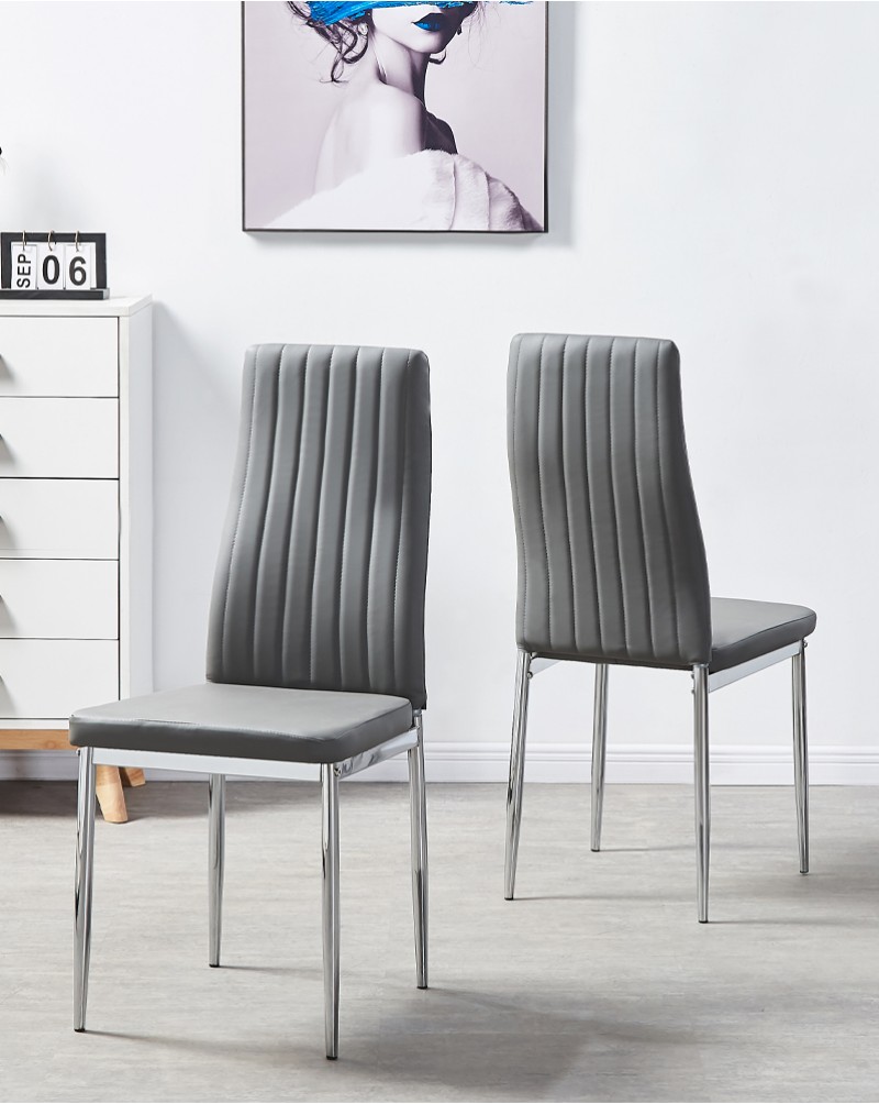 MERIDIAN Black Glass Black High Gloss 4-Seater Dining Table and 4 Monza Grey Faux Leather Chairs Set