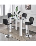 POMPEI Black Faux Leather Bar Stool with Chrome Base (Set of 2)