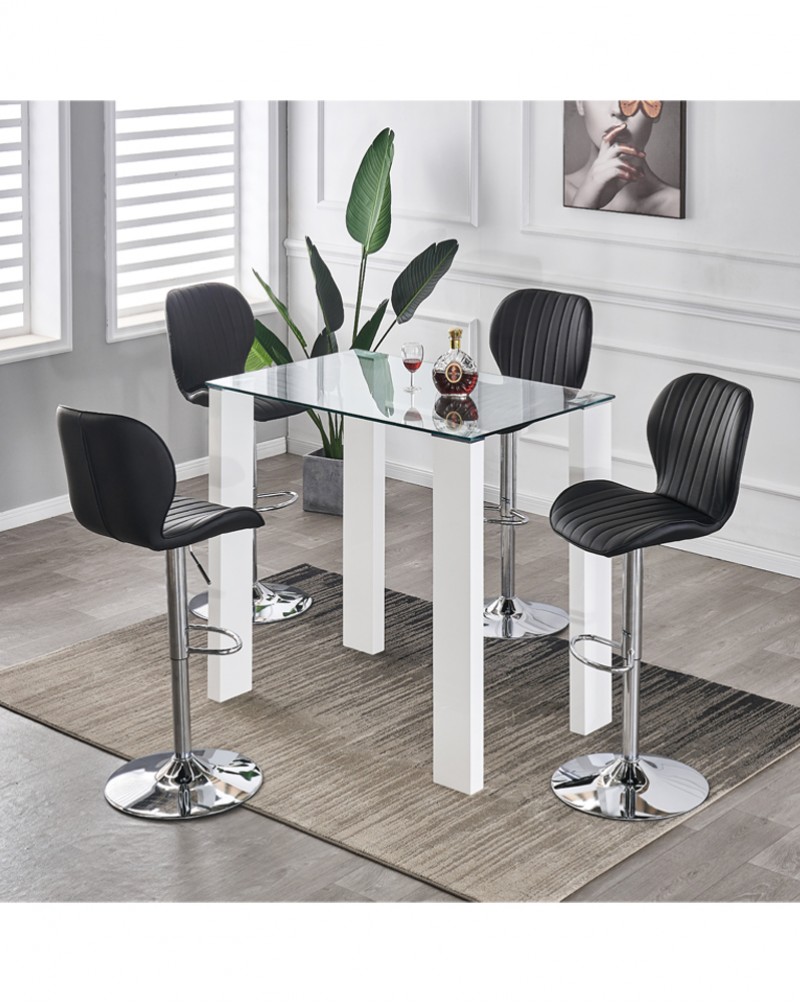 POMPEI Black Faux Leather Bar Stool with Chrome Base (Set of 2)