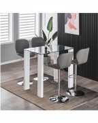 PALERMO Clear Glass High Gloss Bar Table and POMPEI Grey Bar Stools Set