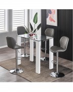 POMPEI Grey Faux Leather Bar Stool with Chrome Base (Set of 2)