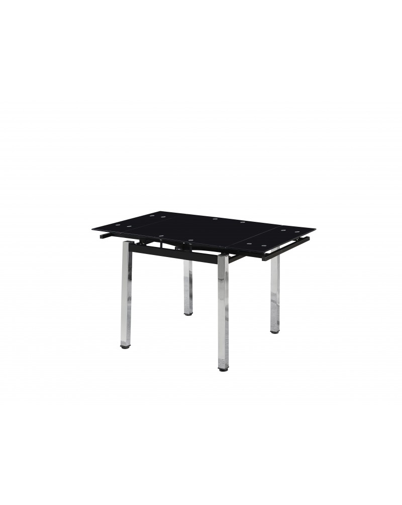 PICCOLO Black Glass Extending 4 Seater Dining Table with Chrome Legs