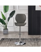 POMPEI Grey Faux Leather Bar Stool with Chrome Base (Set of 2)
