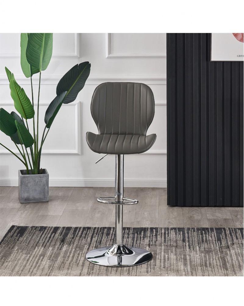 POMPEI Grey Faux Leather Bar Stool with Chrome Base (Set of 2)