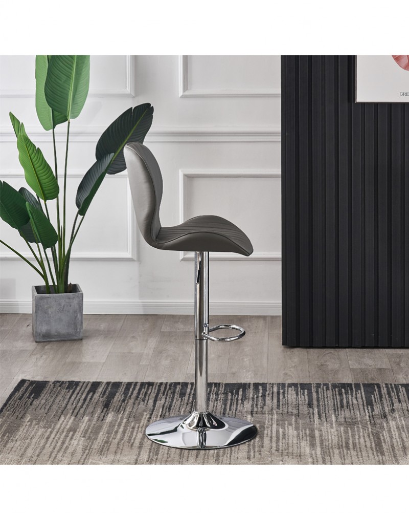 POMPEI Grey Faux Leather Bar Stool with Chrome Base (Set of 2)