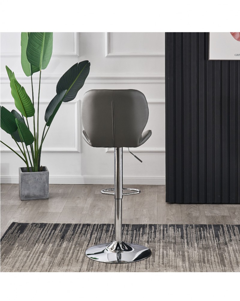 POMPEI Grey Faux Leather Bar Stool with Chrome Base (Set of 2)