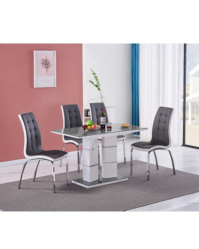 TIVOLI 4 Seater White High Gloss And Grey Glass Modern Dining Table