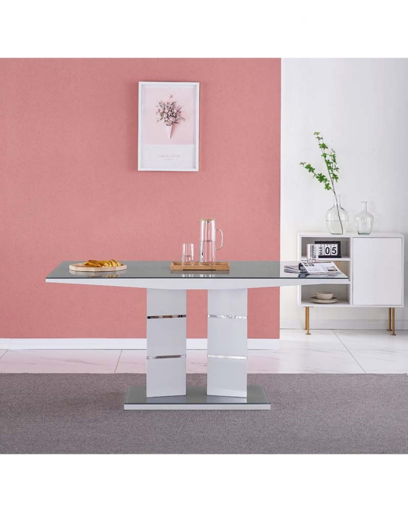 TIVOLI 4 Seater White High Gloss And Grey Glass Modern Dining Table