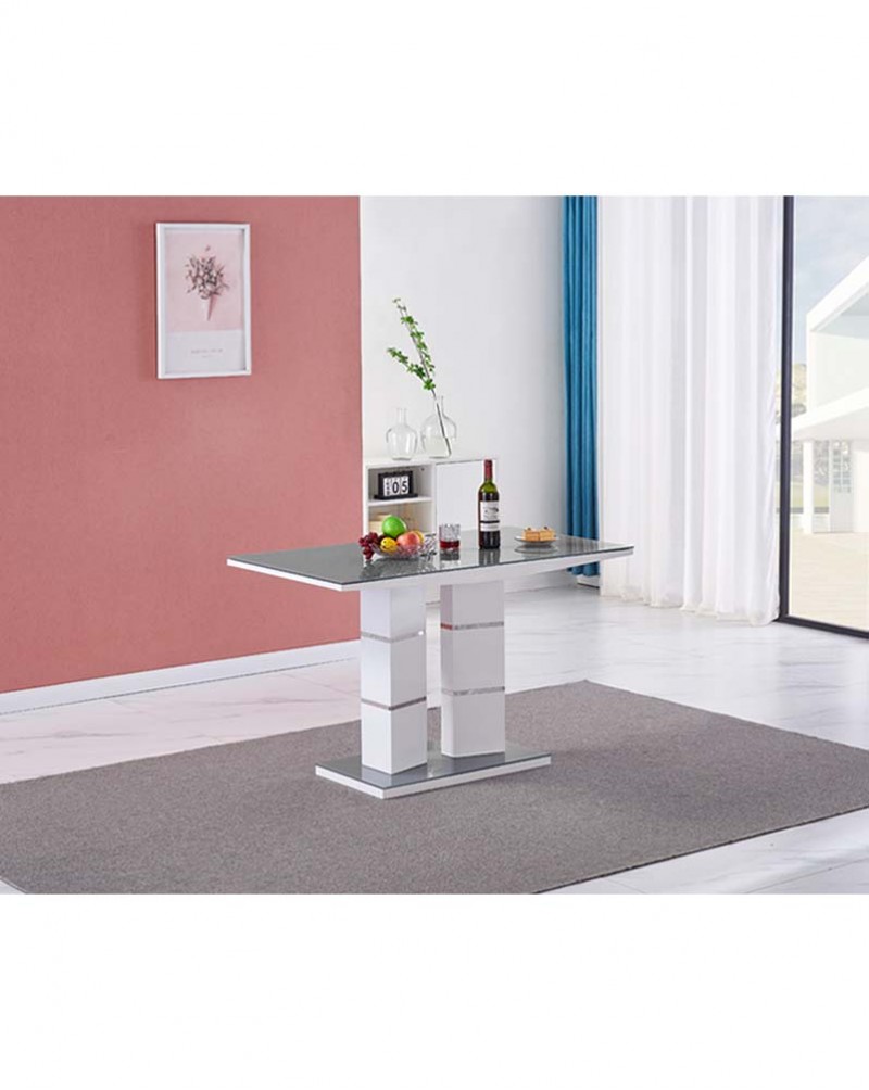 TIVOLI 4 Seater White High Gloss And Grey Glass Modern Dining Table
