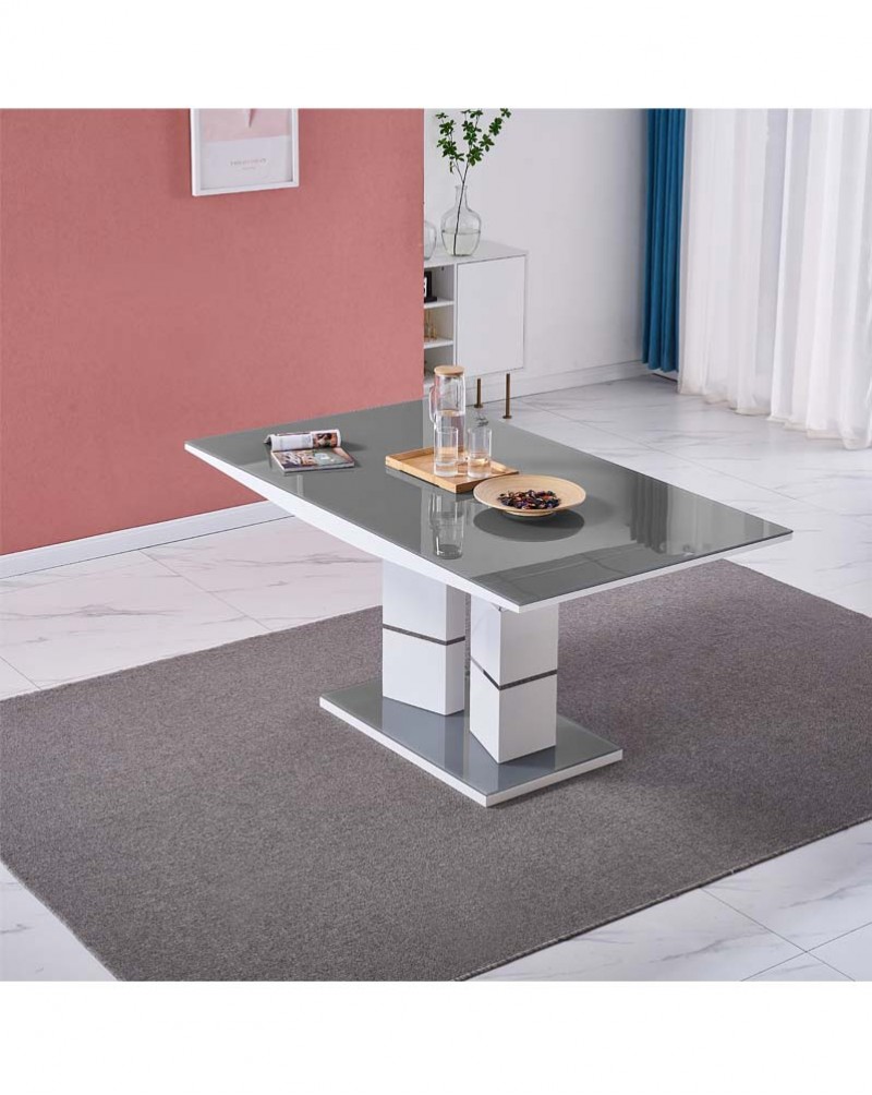 TIVOLI 4 Seater White High Gloss And Grey Glass Modern Dining Table