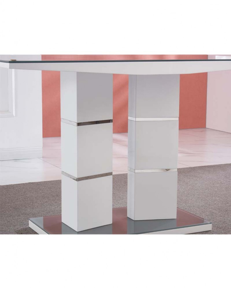 TIVOLI 4 Seater White High Gloss And Grey Glass Modern Dining Table
