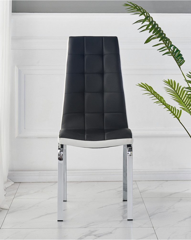 MERIDIAN Black Glass Black High Gloss 6-Seater Dining Table and 6 Vienna Black Chairs Set